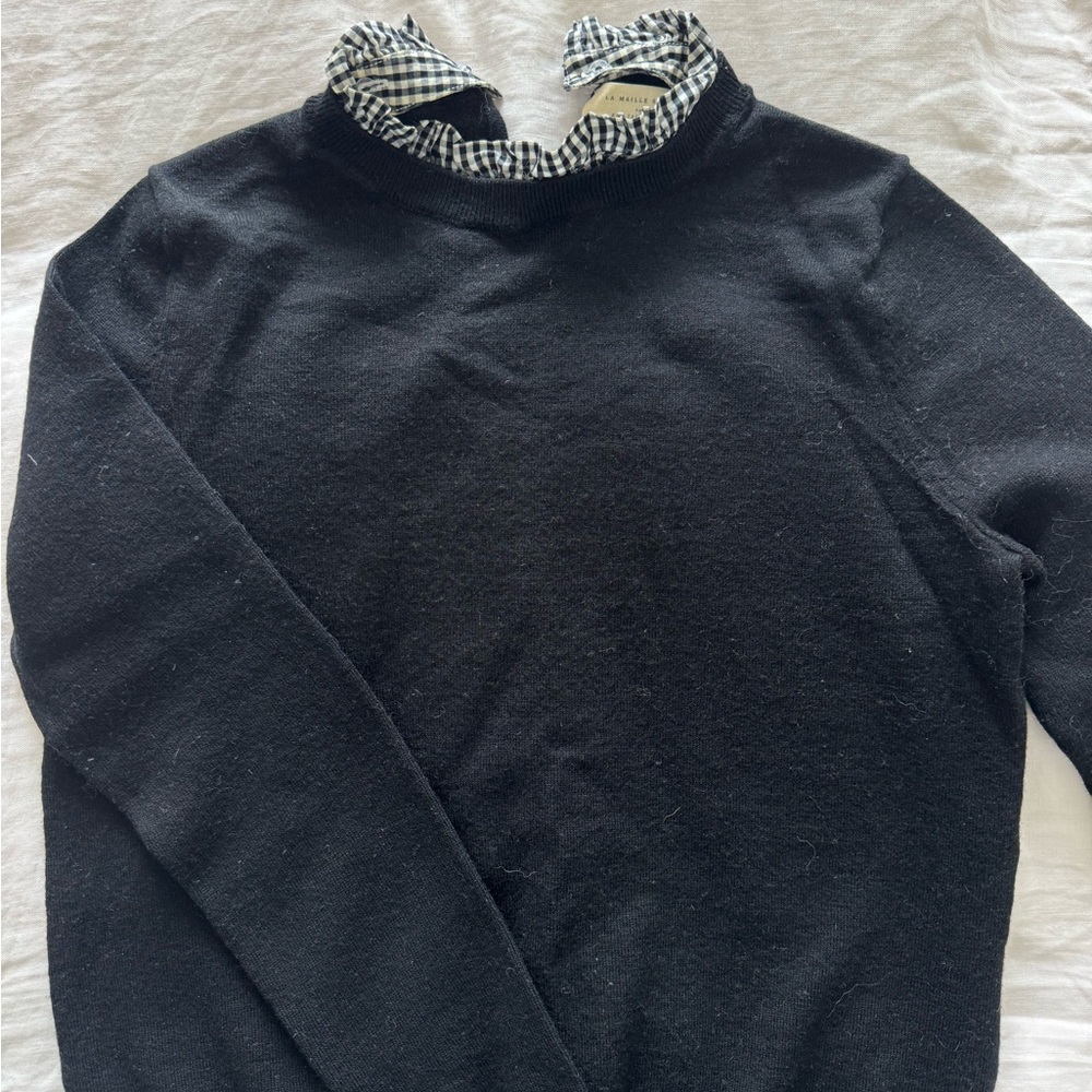 Sezane Black Sweater with Geometric Collar